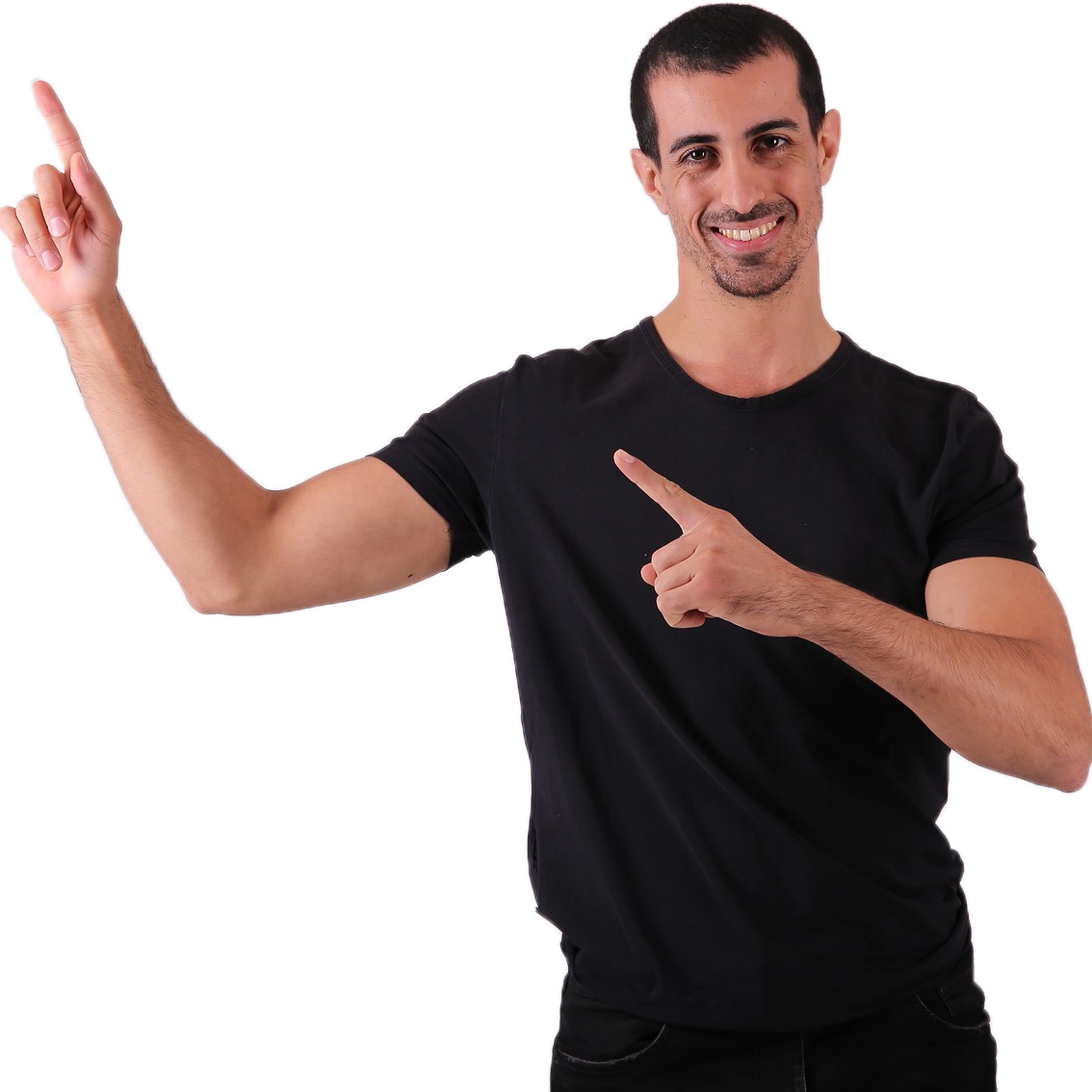 A man pointing to his right
